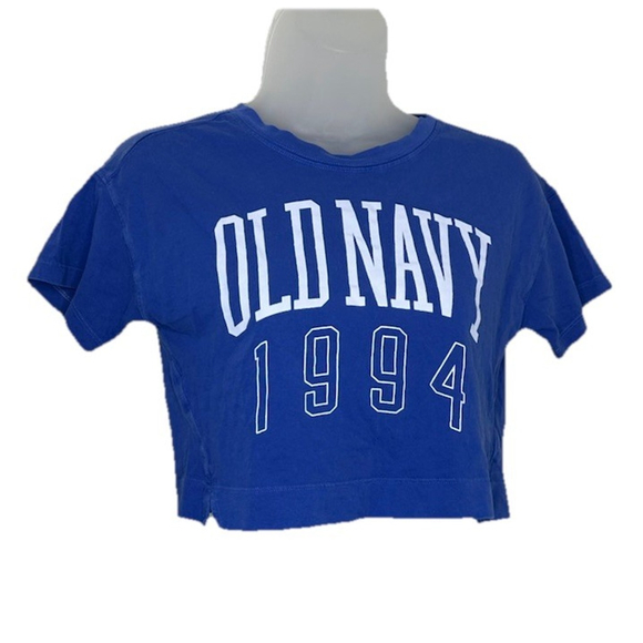 Old Navy 1994 Womens Short Sleeve Crop Tee Medium T-Shirt Blue Graphic Retro Y2K - Picture 1 of 5